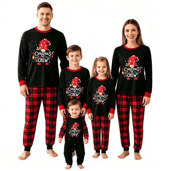 RUINIXCW Family Christmas Pajamas Matching Sets Xmas PJS Holiday Jammies for Family Santa Hat Printed Long Sleeve Tops and Plaid Pants Family Christmas Outfits Sleepwear