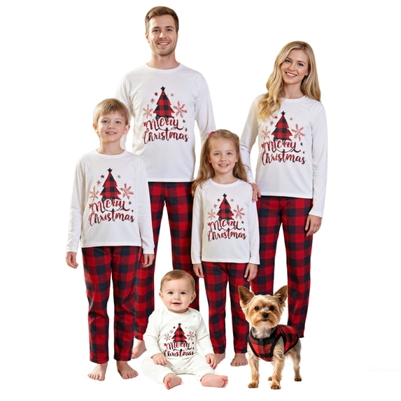 RUINIXCW Family Christmas Pajamas Matching Sets Xmas PJS Holiday Jammies for Family Tree Long Sleeve Tops and Plaid Pants Family Christmas Outfits Sleepwear