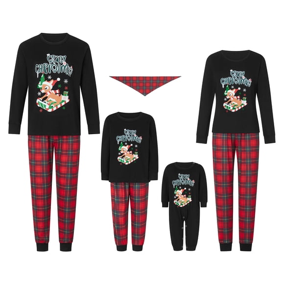 RUINIXCW Family Christmas Pajamas Matching Sets Xmas PJS Holiday Jammies for Whole Family Deer Long Sleeve Tops and Plaid Pants Family Christmas Outfits Sleepwear