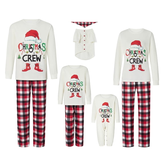 RUINIXCW Family Christmas Pajamas Matching Sets Xmas PJS Holiday Jammies for Whole Family Letters Long Sleeve Tops and Plaid Pants Family Christmas Outfits Sleepwear