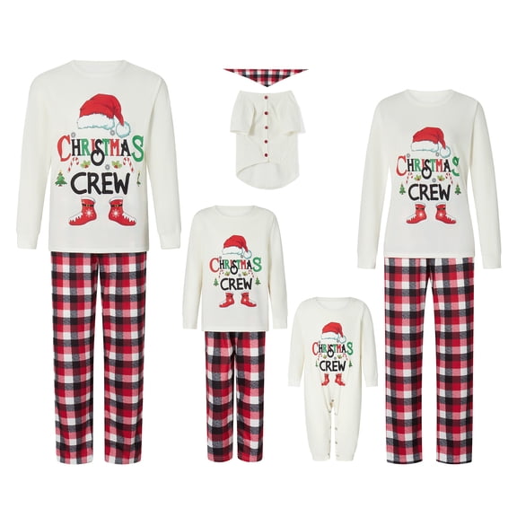 RUINIXCW Family Christmas Pajamas Matching Sets Xmas PJS Holiday Jammies for Whole Family Letters Long Sleeve Tops and Plaid Pants Family Christmas Outfits Sleepwear