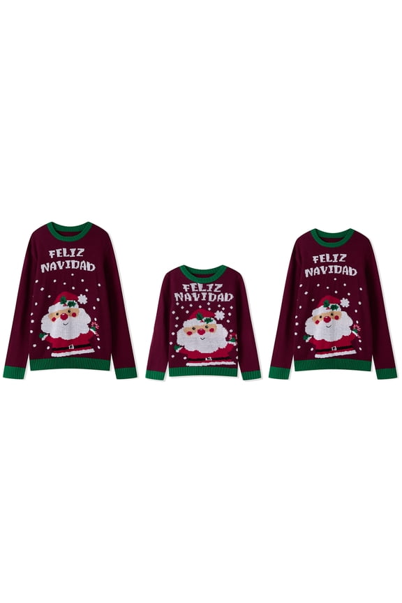 Family Matching Christmas Sweater Letter Santa Pattern Long Sleeve Round Neck Knitwear Pullovers
