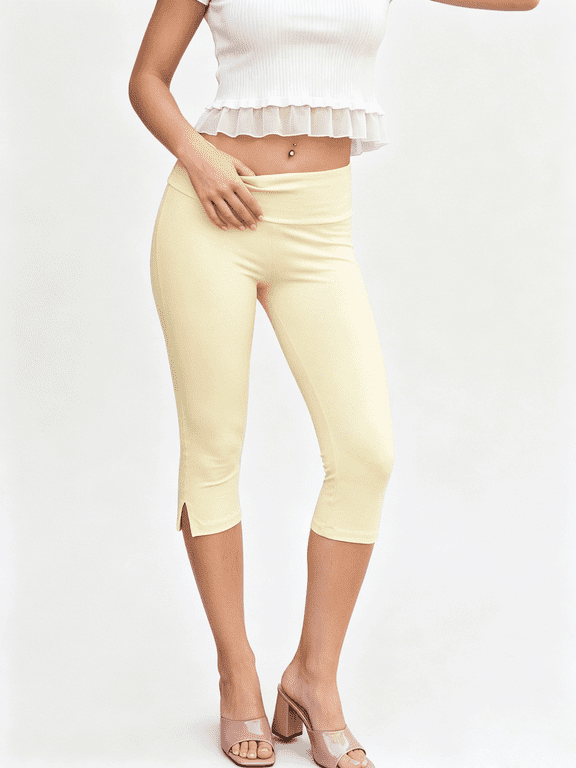 Fitted Capri Pants for Women Split Hem Capri Pants Mid Rise Stretch Capri Leggings Skinny Cropped Going Out Dress Pants Work Business Casual Capris Pants