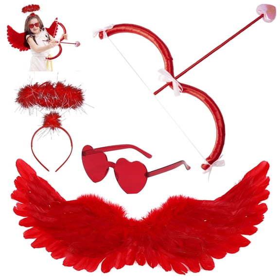 RUINIXCW Funny Halloween Valentines Day Cupid Costume For Kids Mini Cupids Bow and Arrow Headband Glasses Wings 4Pcs Set Wedding Cosplay Party Favors