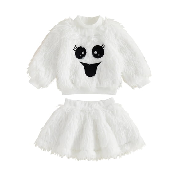 RUINIXCW Funny Toddler Girl Halloween Outfit Kids Infant Baby Girl Warm Fall Winter Clothes Fuzzy Plush Long Sleeve Mock Neck Sweatshirt and Skirt Set