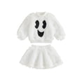 thumbnail image 1 of RUINIXCW Funny Toddler Girl Halloween Outfit Kids Infant Baby Girl Warm Fall Winter Clothes Fuzzy Plush Long Sleeve Mock Neck Sweatshirt and Skirt Set, 1 of 8