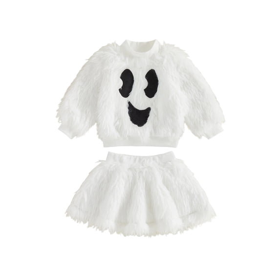 RUINIXCW Funny Toddler Girl Halloween Outfit Kids Infant Baby Girl Warm Fall Winter Clothes Fuzzy Plush Long Sleeve Mock Neck Sweatshirt and Skirt Set