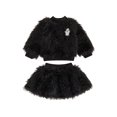 thumbnail image 1 of RUINIXCW Funny Toddler Girl Halloween Outfit Kids Infant Baby Girl Warm Fall Winter Clothes Fuzzy Plush Long Sleeve Mock Neck Sweatshirt and Skirt Set, 1 of 8