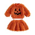 thumbnail image 1 of RUINIXCW Funny Toddler Girl Halloween Outfit Kids Infant Baby Girl Warm Fall Winter Clothes Fuzzy Plush Long Sleeve Mock Neck Sweatshirt and Skirt Set, 1 of 9