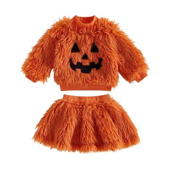 RUINIXCW Funny Toddler Girl Halloween Outfit Kids Infant Baby Girl Warm Fall Winter Clothes Fuzzy Plush Long Sleeve Mock Neck Sweatshirt and Skirt Set