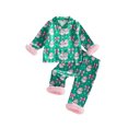 thumbnail image 1 of RUINIXCW Girl Christmas Pajama Set Printed Fuzzy Trim Long Sleeve Button Tops Pants, 1 of 9