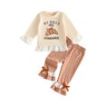 thumbnail image 1 of RUINIXCW Girl Fall Outfits Letter Embroidery Long Sleeve Tops Plaid Flare Pants, 1 of 8