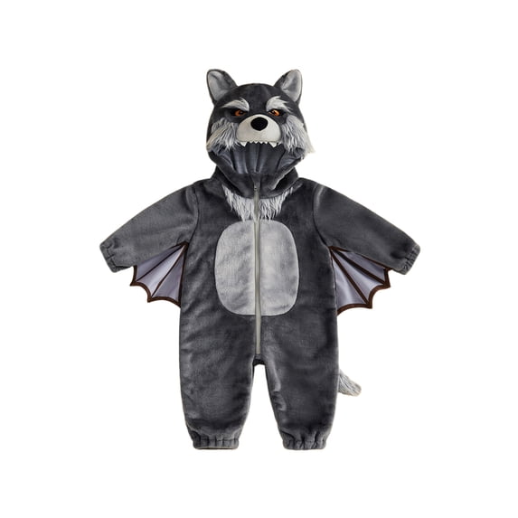 RUINIXCW Girls Boys Halloween Animal Long Sleeve Hooded Zip Up Wolf Jumpsuit