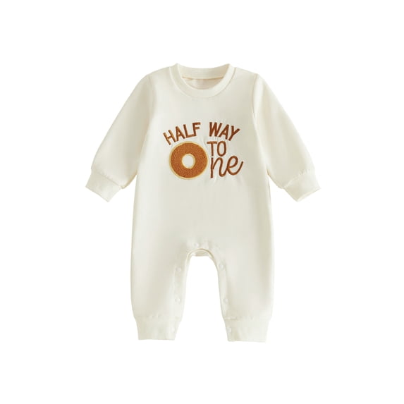 RUINIXCW Half Way to One Clothes Baby Boy Girl Half Birthday Outfit Infant Boy Girl Fall Winter Clothes Letter Embroidery Romper One Piece Jumpsuit