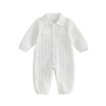thumbnail image 1 of RUINIXCW Infant Baby Boy Spring Fall Clothes 1 3 6 9 12 18 Months Textured Romper One Piece Outfit Long Sleeve Button Down Collar Jumpsuit with Chest Pockets, 1 of 9