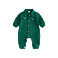 thumbnail image 1 of RUINIXCW Infant Baby Boy Spring Fall Clothes 1 3 6 9 12 18 Months Textured Romper One Piece Outfit Long Sleeve Button Down Collar Jumpsuit with Chest Pockets, 1 of 9