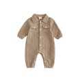 thumbnail image 1 of RUINIXCW Infant Baby Boy Spring Fall Clothes 1 3 6 9 12 18 Months Textured Romper One Piece Outfit Long Sleeve Button Down Collar Jumpsuit with Chest Pockets, 1 of 9