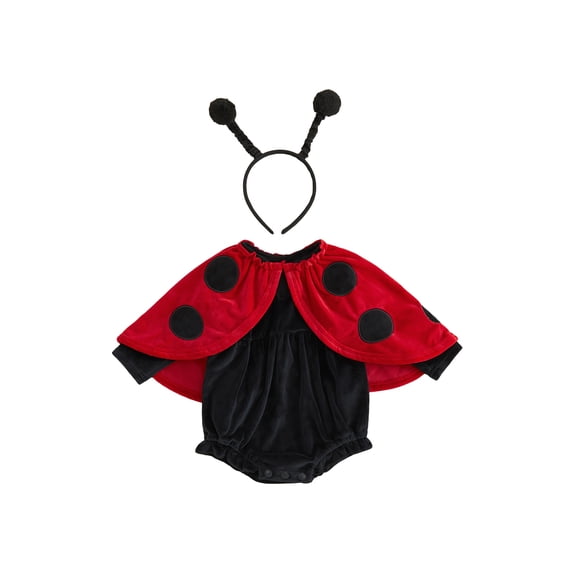 RUINIXCW Infant Baby Girl Boy Ladybug Costume Halloween Animal Costume Baby Cosplay Photoshoot Outfit Long Sleeve Romper Dot Embroidery Cape Headband
