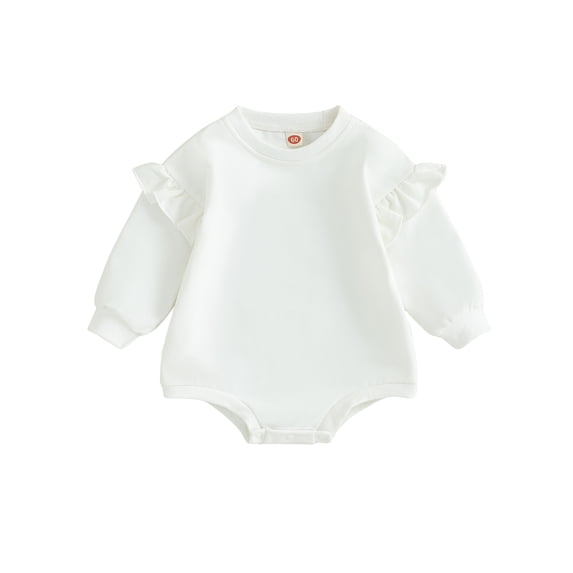RUINIXCW Infant Baby Girl Bubble Romper Newborn Baby Girl Sweater Romper Solid Crewneck Sweatshirt Ruffled Long Sleeve Bodysuit Spring Fall Winter Clothes