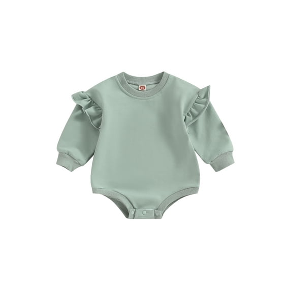 RUINIXCW Infant Baby Girl Bubble Romper Newborn Baby Girl Sweater Romper Solid Crewneck Sweatshirt Ruffled Long Sleeve Bodysuit Spring Fall Winter Clothes
