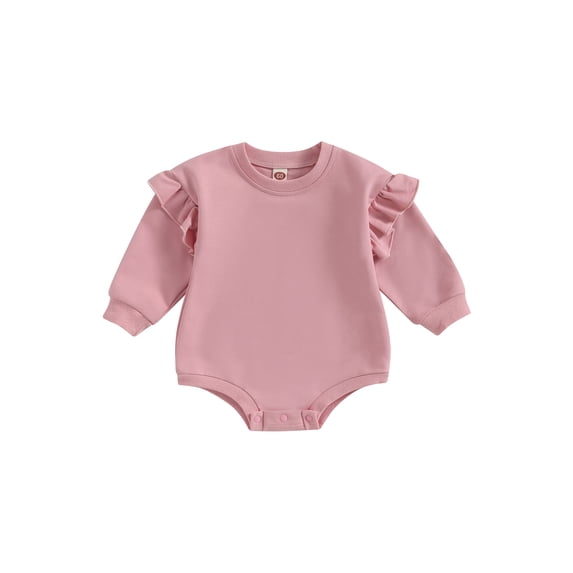 RUINIXCW Infant Baby Girl Bubble Romper Newborn Baby Girl Sweater Romper Solid Crewneck Sweatshirt Ruffled Long Sleeve Bodysuit Spring Fall Winter Clothes