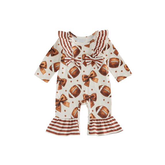 RUINIXCW Infant Baby Girl Romper Ruffle Long Sleeve Crew Neck Rugby Bow Print Fall Jumpsuit