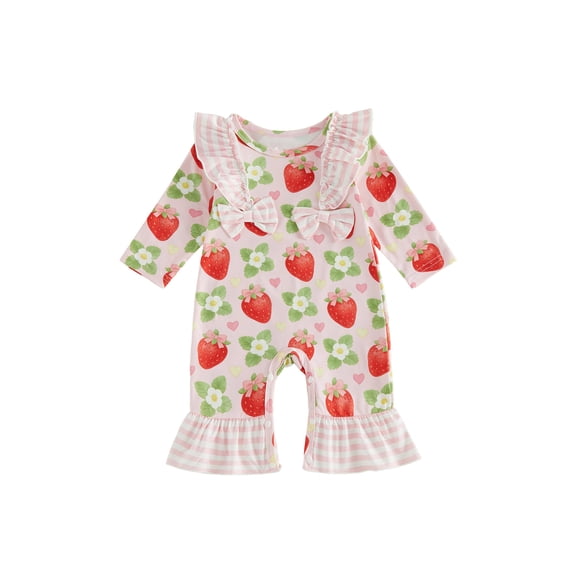 RUINIXCW Infant Baby Girl Romper Ruffle Long Sleeve Crew Neck Rugby Bow Print Fall Jumpsuit