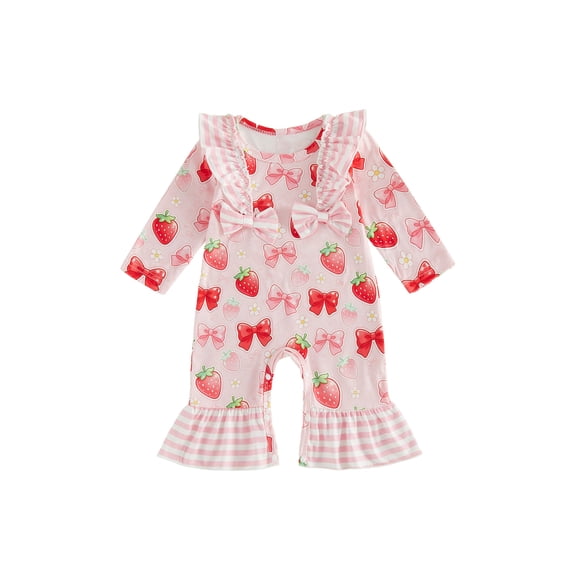 RUINIXCW Infant Baby Girl Romper Ruffle Long Sleeve Crew Neck Rugby Bow Print Fall Jumpsuit