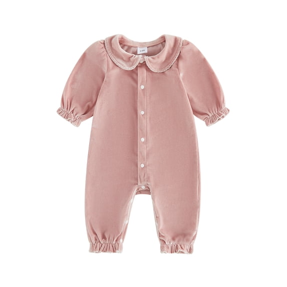 RUINIXCW Infant Baby Girl Velvet Romper Newborn Baby Girl Hospital Coming Home Outfit Long Sleeve Peter Pan Doll Collar Jumpsuit Baby Girls Spring Fall Winter Baptism Clthes
