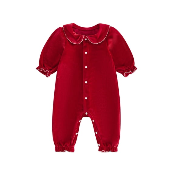 RUINIXCW Infant Baby Girl Velvet Romper Newborn Baby Girl Hospital Coming Home Outfit Long Sleeve Peter Pan Doll Collar Jumpsuit Baby Girls Spring Fall Winter Baptism Clthes