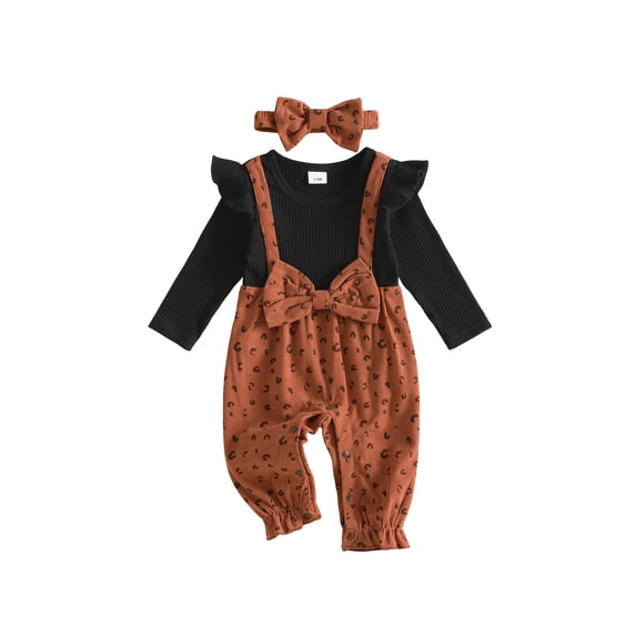 RUINIXCW Infant Baby Girls Fall Romper Fashion Leopard Print Fake Two-Piece Long Sleeve Jumpsuit with Headband