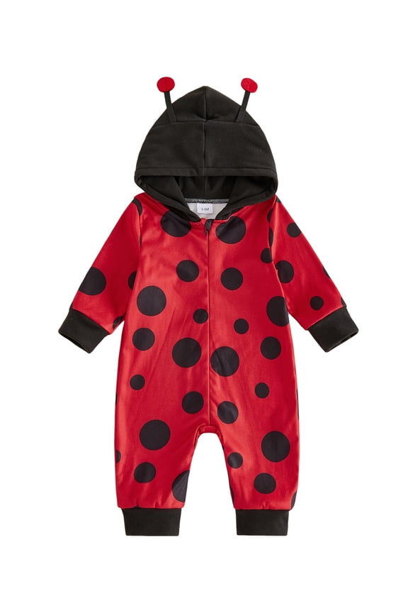 Infant Baby Ladybug Romper Halloween Long Sleeve Hooded Jumpsuit