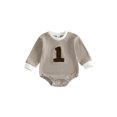 thumbnail image 1 of RUINIXCW Infant Boy Birthday Romper Long Sleeve Crew Neck Number Embroidery Jumpsuit, 1 of 5