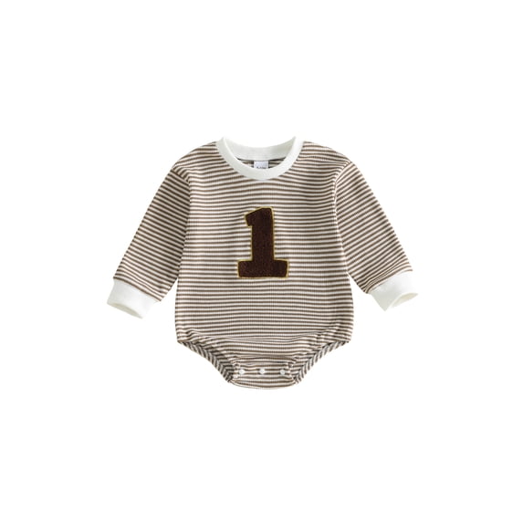 RUINIXCW Infant Boy Birthday Romper Long Sleeve Crew Neck Number Embroidery Jumpsuit