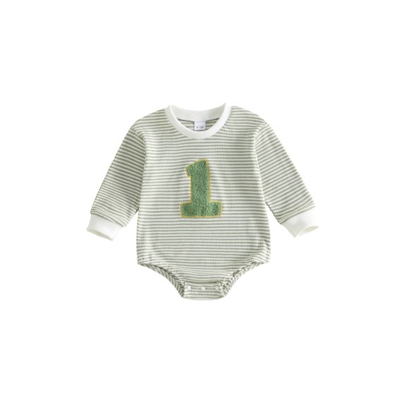 RUINIXCW Infant Boy Birthday Romper Long Sleeve Crew Neck Number Embroidery Jumpsuit