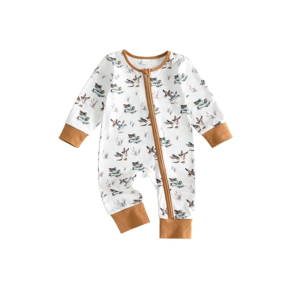 RUINIXCW Infant Boy Romper Long Sleeve Crew Neck Mallard Duck Print Fall Jumpsuit