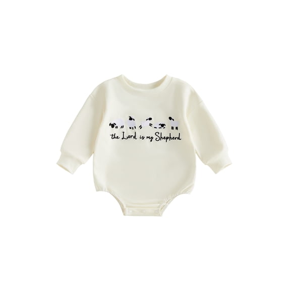 RUINIXCW Infant Girl Boy Bubble Romper Long Sleeve Sheep Letter Embroidery Jumpsuit