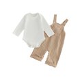 thumbnail image 1 of RUINIXCW Infant Girl Boy Outfit Long Sleeve Crew Neck Solid Color Romper Plaid Print Overall Pants and Hat Set, 1 of 9
