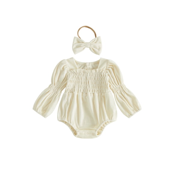 RUINIXCW Infant Girl Outfit Puff Long Sleeve Square Neck Bubble Romper and Headband