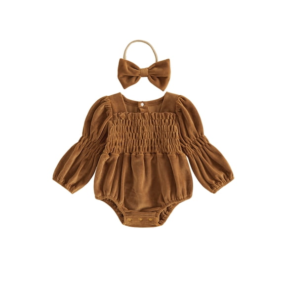 RUINIXCW Infant Girl Outfit Puff Long Sleeve Square Neck Bubble Romper and Headband