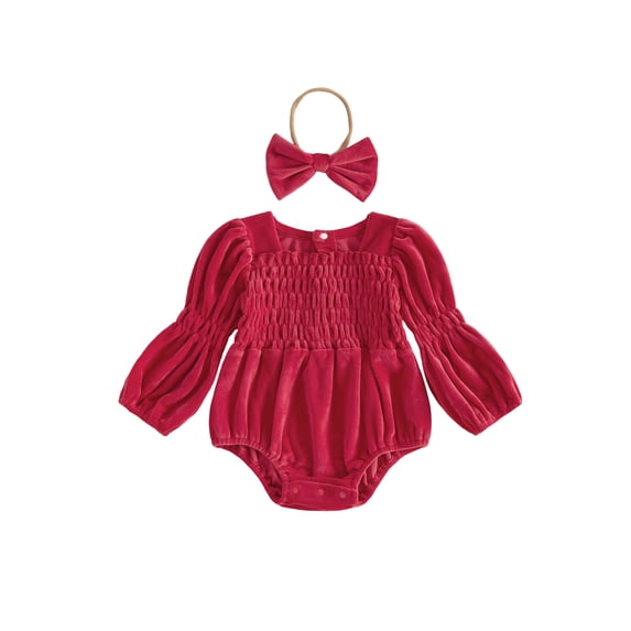 RUINIXCW Infant Girl Outfit Puff Long Sleeve Square Neck Bubble Romper and Headband