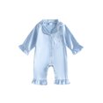 thumbnail image 1 of RUINIXCW Infant Girl Romper Pajamas Lapel V Neck Long Sleeve Ruffle Cuffs Loungewear, 1 of 6