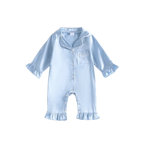 RUINIXCW Infant Girl Romper Pajamas Lapel V Neck Long Sleeve Ruffle Cuffs Loungewear