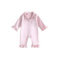 thumbnail image 1 of RUINIXCW Infant Girl Romper Pajamas Lapel V Neck Long Sleeve Ruffle Cuffs Loungewear, 1 of 6