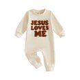 thumbnail image 1 of RUINIXCW Jesus Loves Me Newborn Baby Boy Girl Spring Fall Winter Outfit Romper Infant Christian Clothes Letter Embroidery Long Sleeve Jumpsuit, 1 of 10