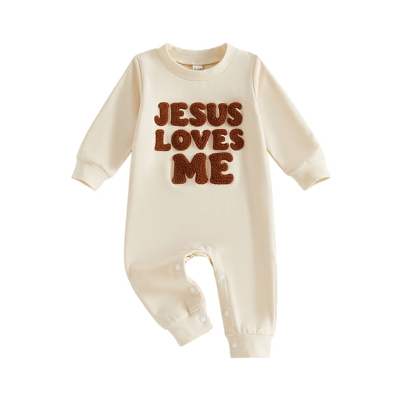 RUINIXCW Jesus Loves Me Newborn Baby Boy Girl Spring Fall Winter Outfit Romper Infant Christian Clothes Letter Embroidery Long Sleeve Jumpsuit