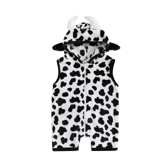 RUINIXCW Kids Cow Costume Toddler Baby Boy Girl Halloween Animal Costume Cosplay Outfit Plush Jumpsuit Infant Fall Winter Clothes Zip Hooded Romper