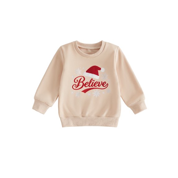 RUINIXCW Kids Girl Boy Christmas Sweatshirt Letter Santa Hat Embroidery Pullover