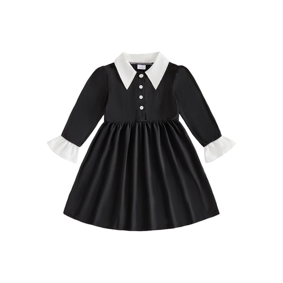 RUINIXCW Kids Girl Halloween Dress Contrast Colors Turn-Down Collar Fall Dress