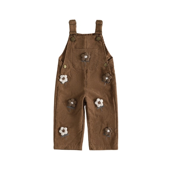 RUINIXCW Kids Girls Overalls, Sweet Embroidery Flower Corduroy Buckle Closure Pants